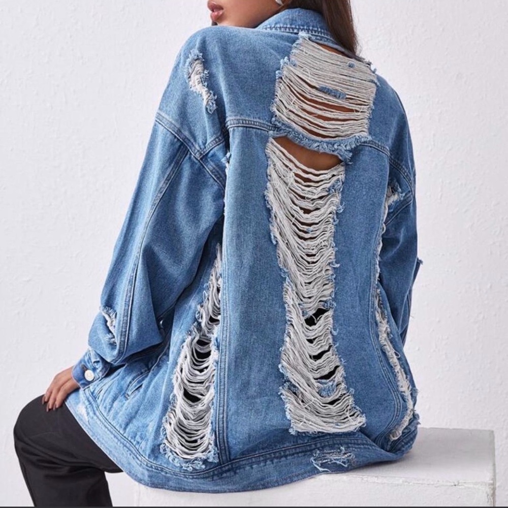 SHEIN Distressed Blue Jean Jacket